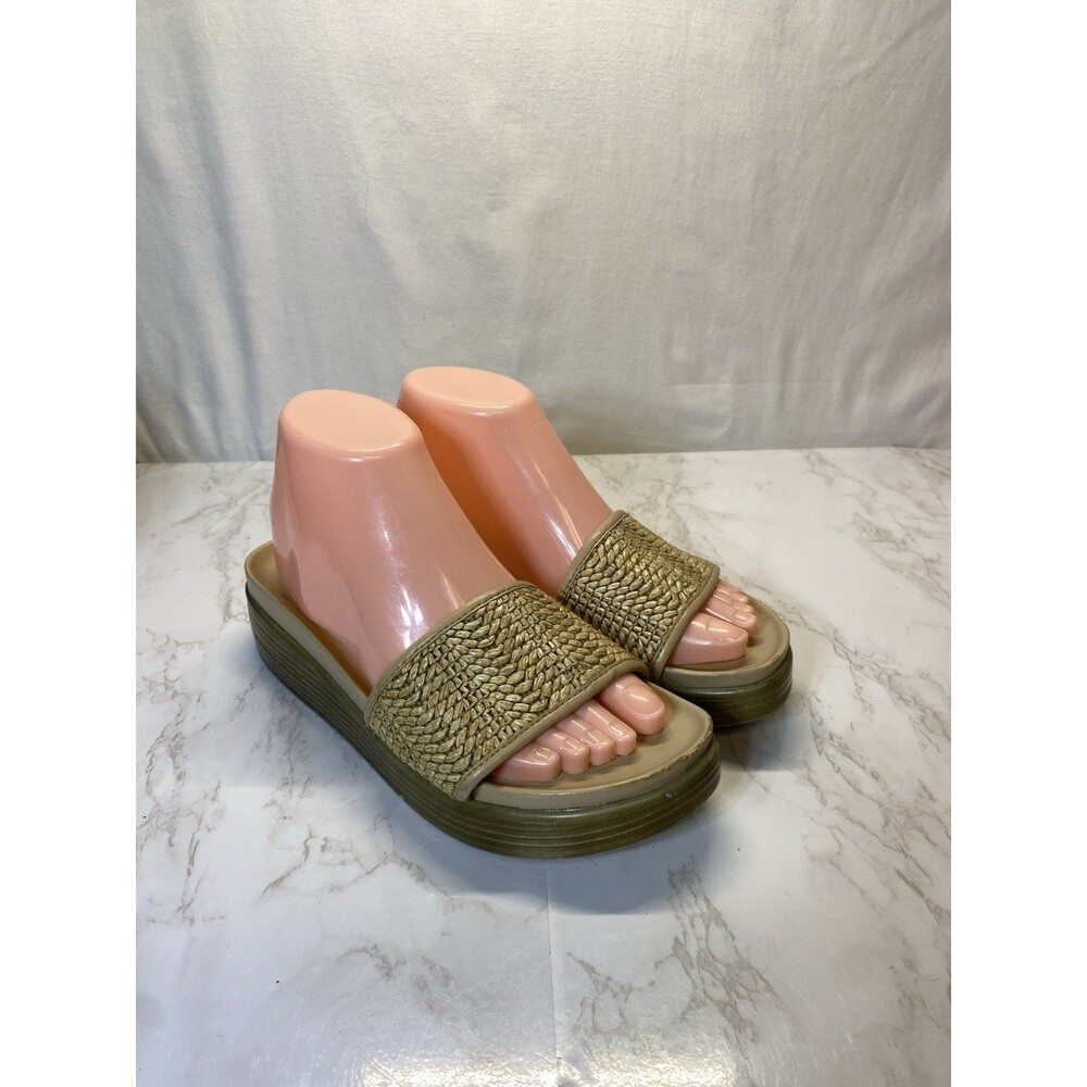 DONALD PLINER FIJI Woven Raffia Sandals Shoes Slide White Metallic Size 8M
